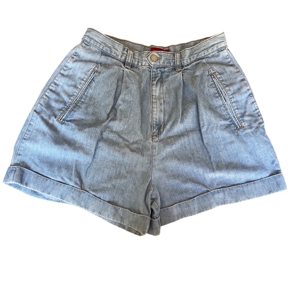 Vintage Palmettos 90s High Waisted Pleated Denim Mom Shorts Light Wash Size 10